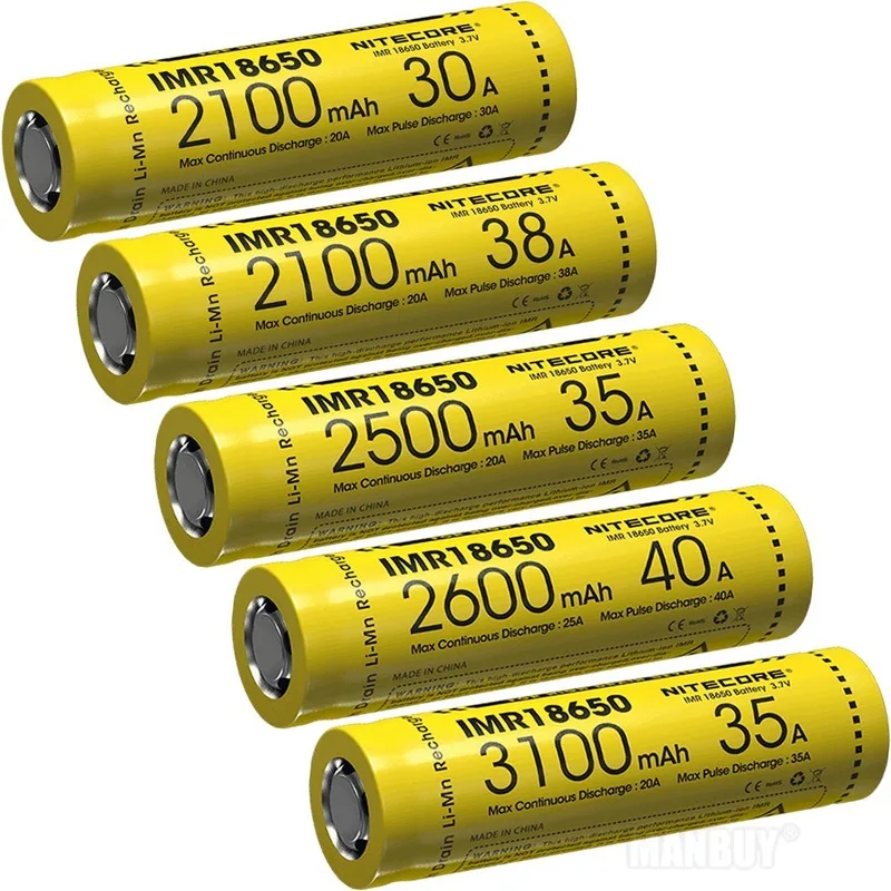 

new NITECORE IMR18650 3.7V Li-ion Protected Rechargeable Battery 2100/2500/2600/3100mAh 30A/35A/38A/40A High-quality 1pc/FlatTop