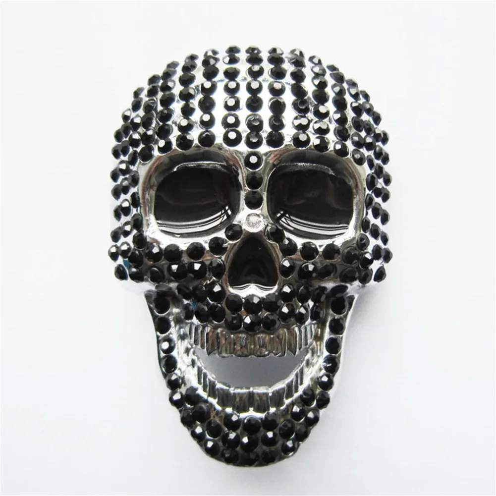 Bright Silver Enamel Rhinestones Bling Skull Belt Buckle SK021 Free Shipping