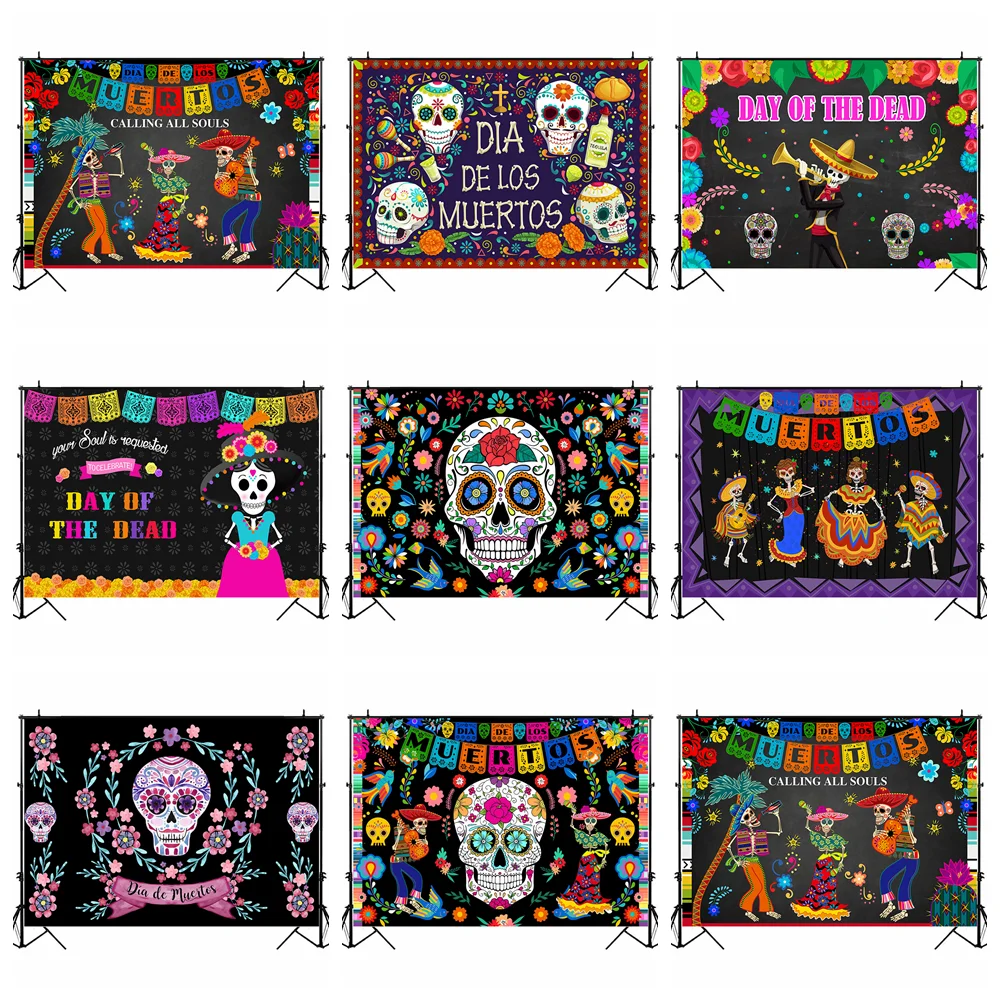 MOCSICKA Day of The Dead Backdrop Mexican Sugar Skull Flowers Floral Photography Background Dia DE Los Muertos Dress-up Muertos