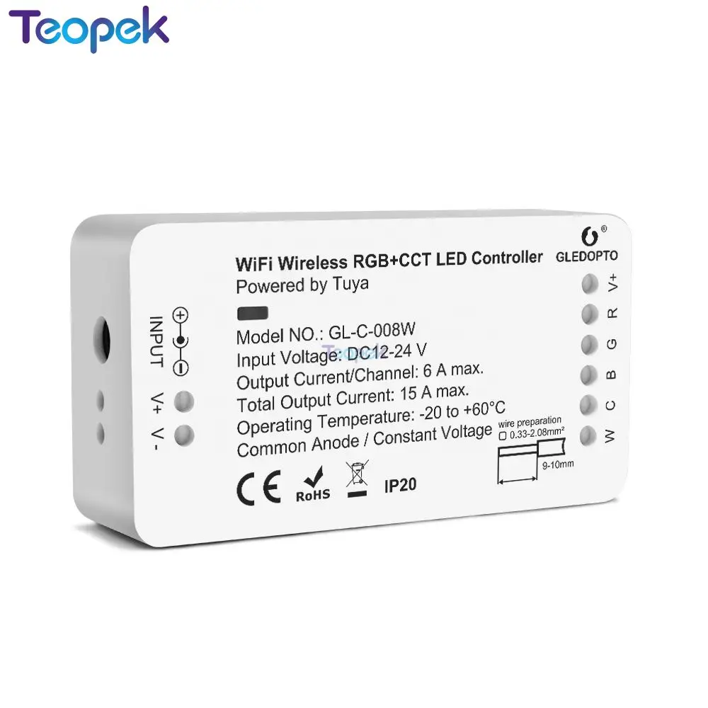 Contrôleur de bande lumineuse à document unique, contrôle d'application Tuya Smart Life, RVB, CCT, WiFi, LED, pas besoin de concentrateur, 5 en 1, RVB, RGBW