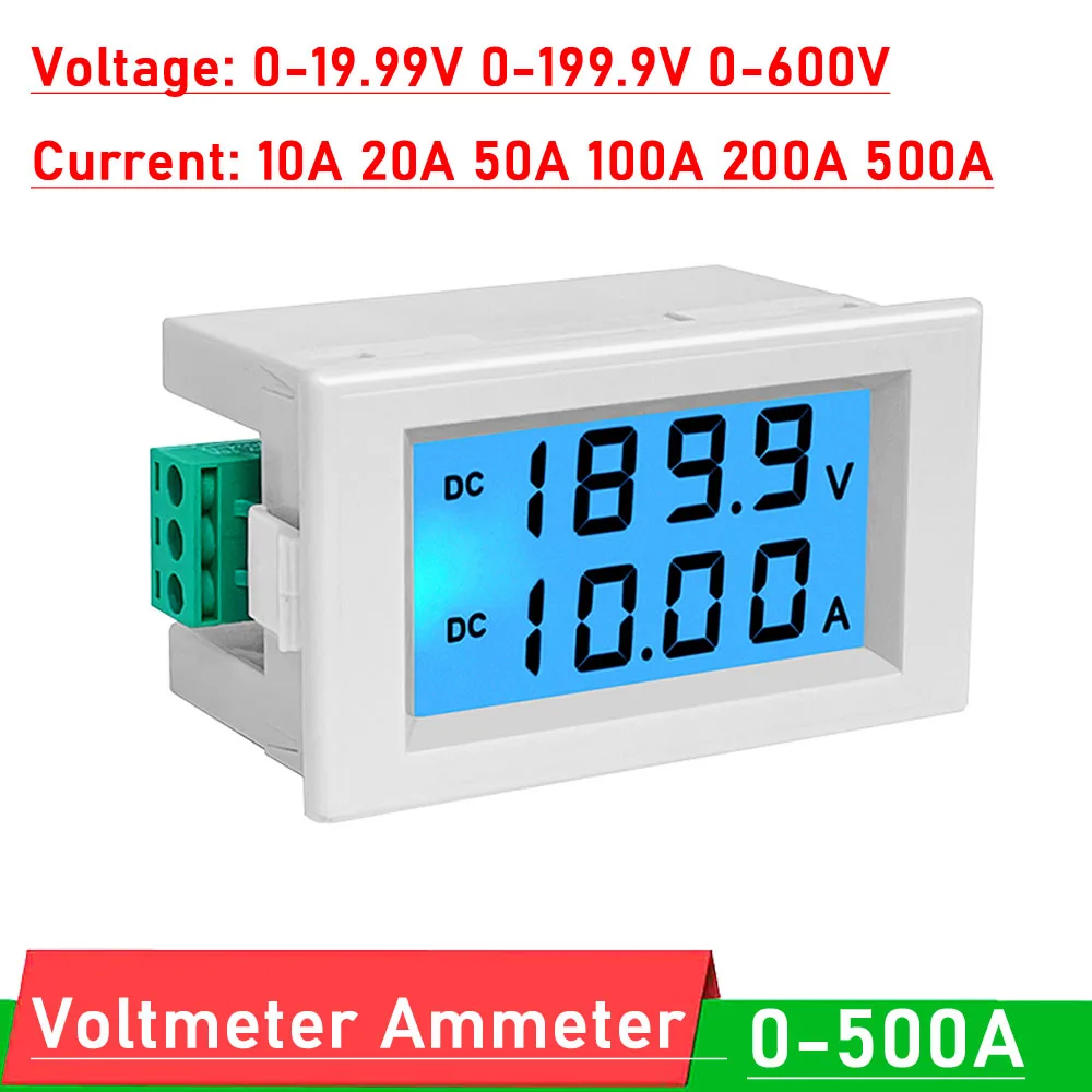 DYKB 20V 200V 600V DC Voltmeter Ammeter 10A 20A 50A 100A 200A 500A battery Monitor LCD display Digital Voltage Current 12V 24V