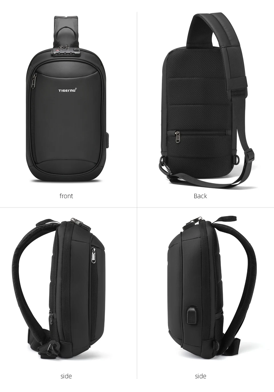 Tigernu Mode Männer Hohe Qualität Umhängetasche Spritzwassergeschützte Brust Tasche Anti-diebstahl USB Lade Casual Brust Tasche Männlichen Tasche – Detail 16
