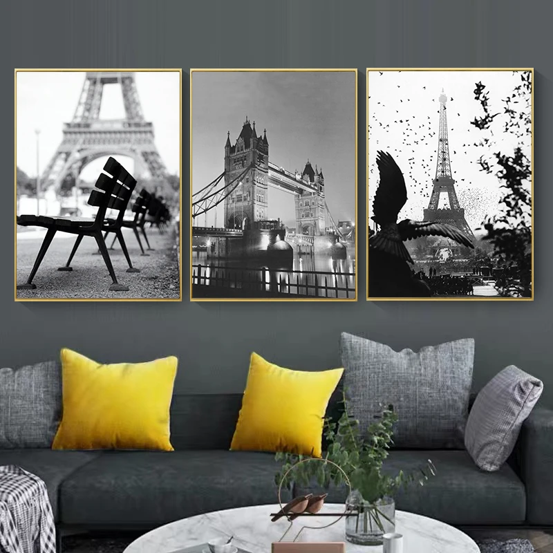 Canvas Painting France Triumphal Arch Tower Black White Brooklyn Bridge Wall Art Posters and Prints Pictures for Room Decor