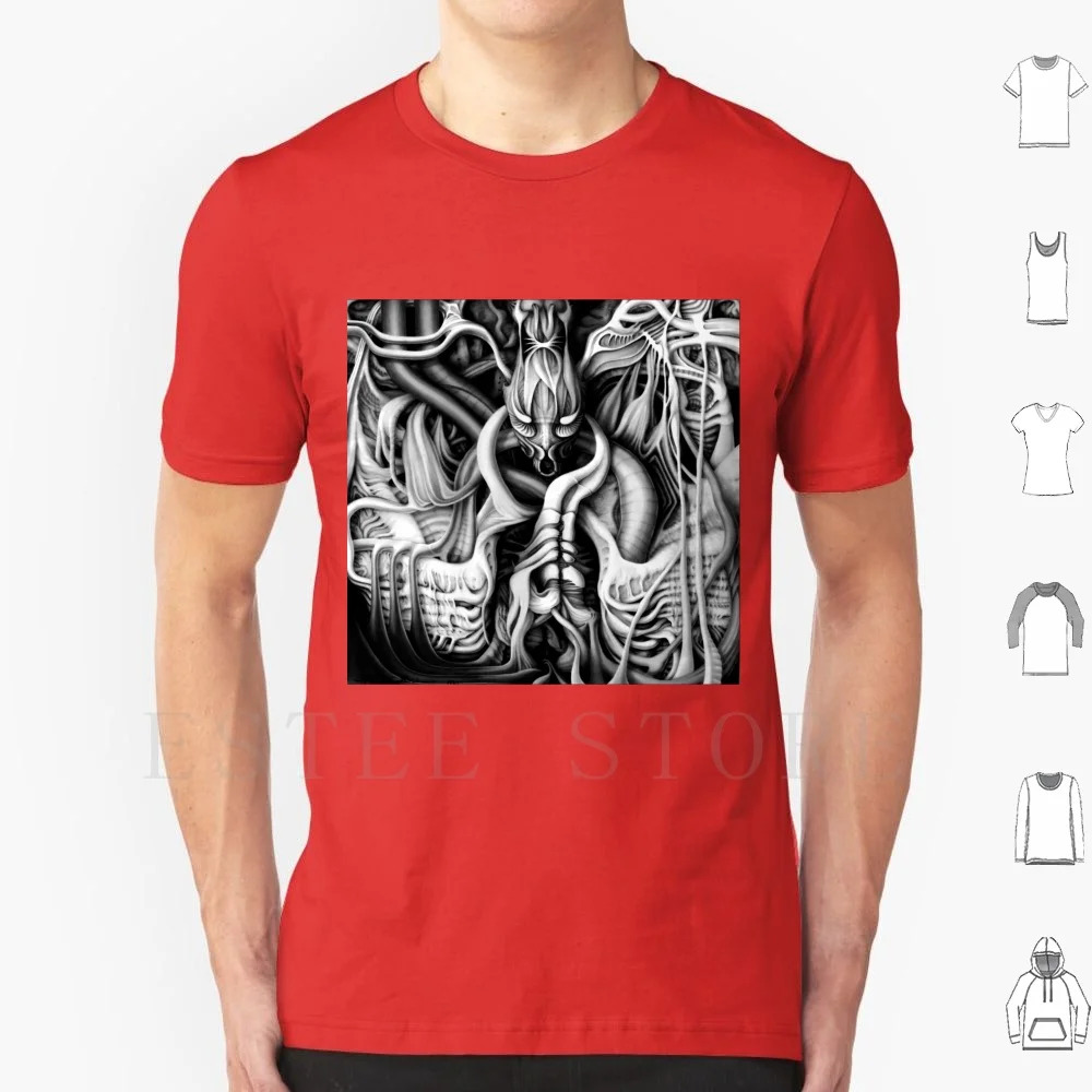 Horror Flesh #1 T Shirt Men Cotton 6xl Dreamy Surreal Abstract Black And White Digital Airbrush Si Fi Fantasy Horror H R Giger