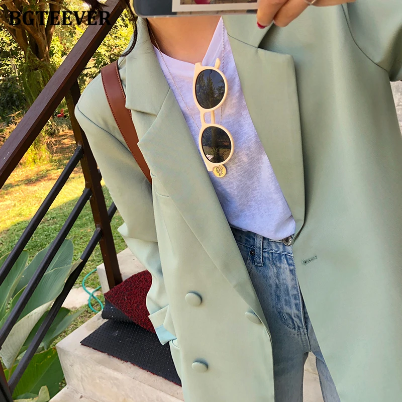 BGTEEVER Chic Loose Brown Women Blazer Spring Summer One Button Female Suit Jacket Full Sleeve Outwear blaser femme 2021