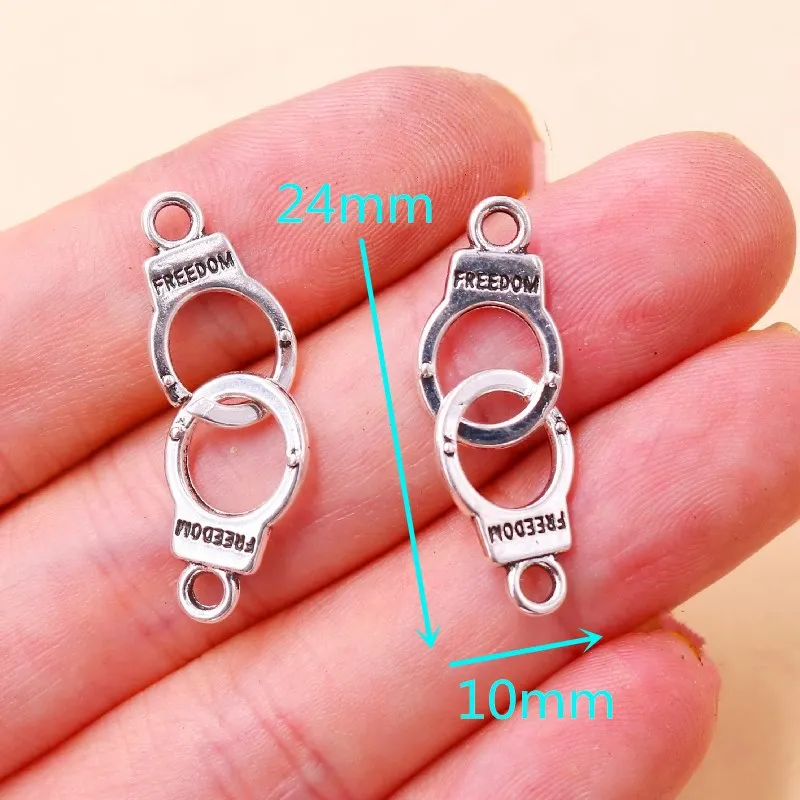 15pcs Retro Handcuffs Alloy Connectors Hip Hop Necklaces Earrings Accessories DIY Charms For Jewelry Craft Making 24*10mm A302