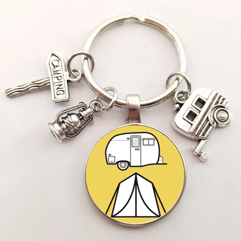 New Cute Camper Wagon Keychain, I Love Camping Keychain, Trailer Signpost Keychain, Vacation Travel Memorial Gift