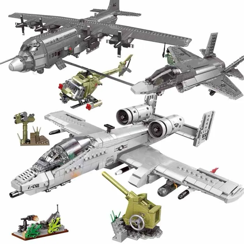 Thunderbolt II A10 Fighter jet Plane Building Blocks 3D Model Military Series Bricks Toys For Children Christmas Gifts 961Pcs