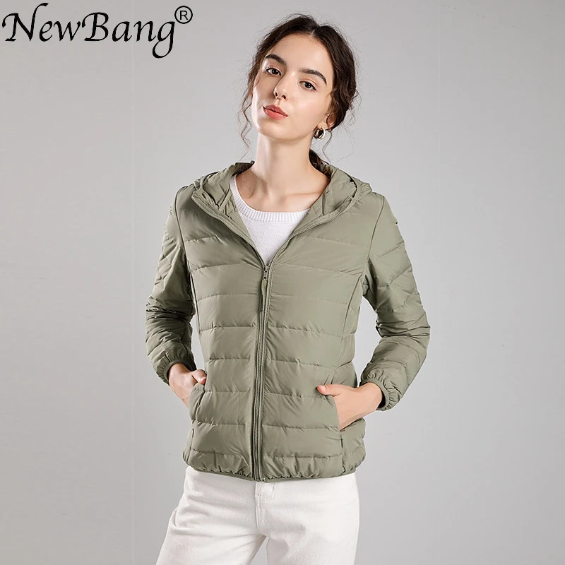 NewBang Women\'s Down Jackets Ultra Light Duck Down Women Matt Fabric Lightweight Coat Hooded Female Windbreaker Parka Plus Coats