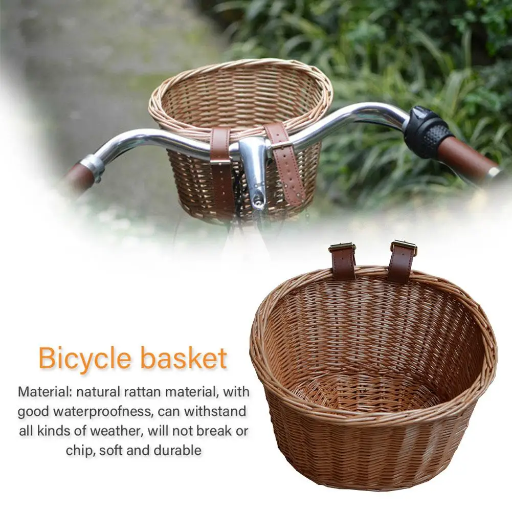 Bicycle Basket Front Handle Bicycle Basket Children Backpack Bike Tricycle Scooter Supplies Kids Artificial Weaving Wicker Baske