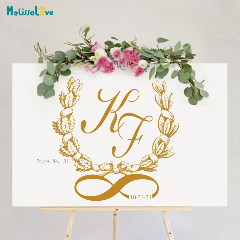 

Happy Celebration Custom Initials and Date Dance Stage Wedding Floor Board Decor Vinyl Removable Decals YT6403