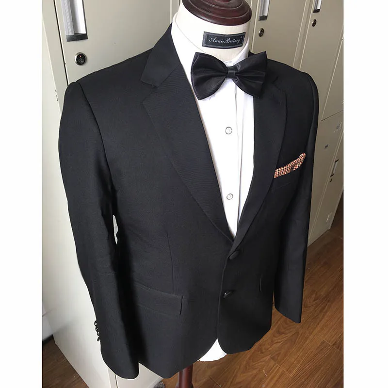 Good Quality Classic 100% Wool Black Formal Suit for Men Groom Best Man Wedding Prom Tuxedo Custom Jacket with Pants 2 Piece Set