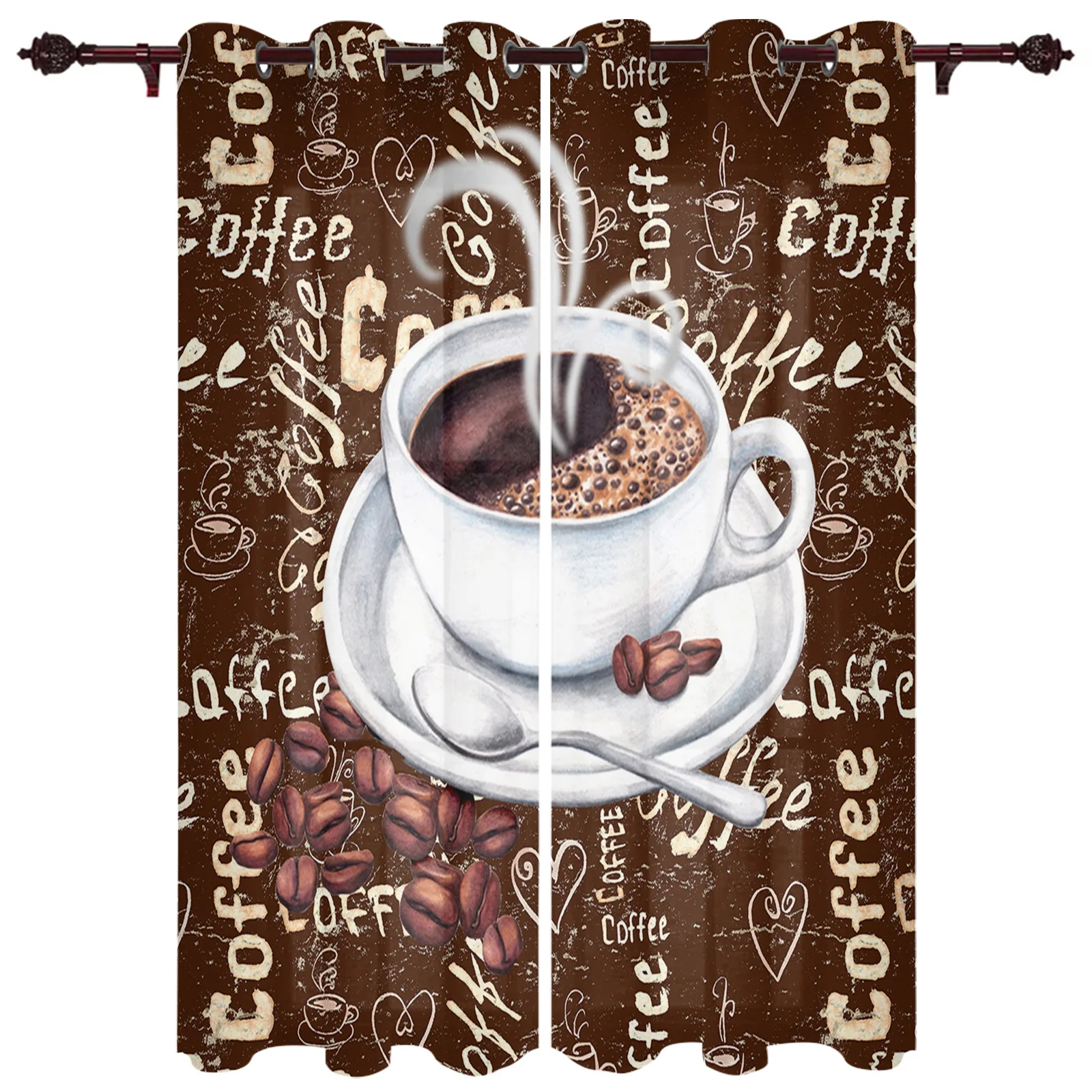 Modern Curtains Retro Coffee Beans Sugar Baby Room Bedroom Creative Window Curtains Kitchen Living Room Terrace Valance Curtains