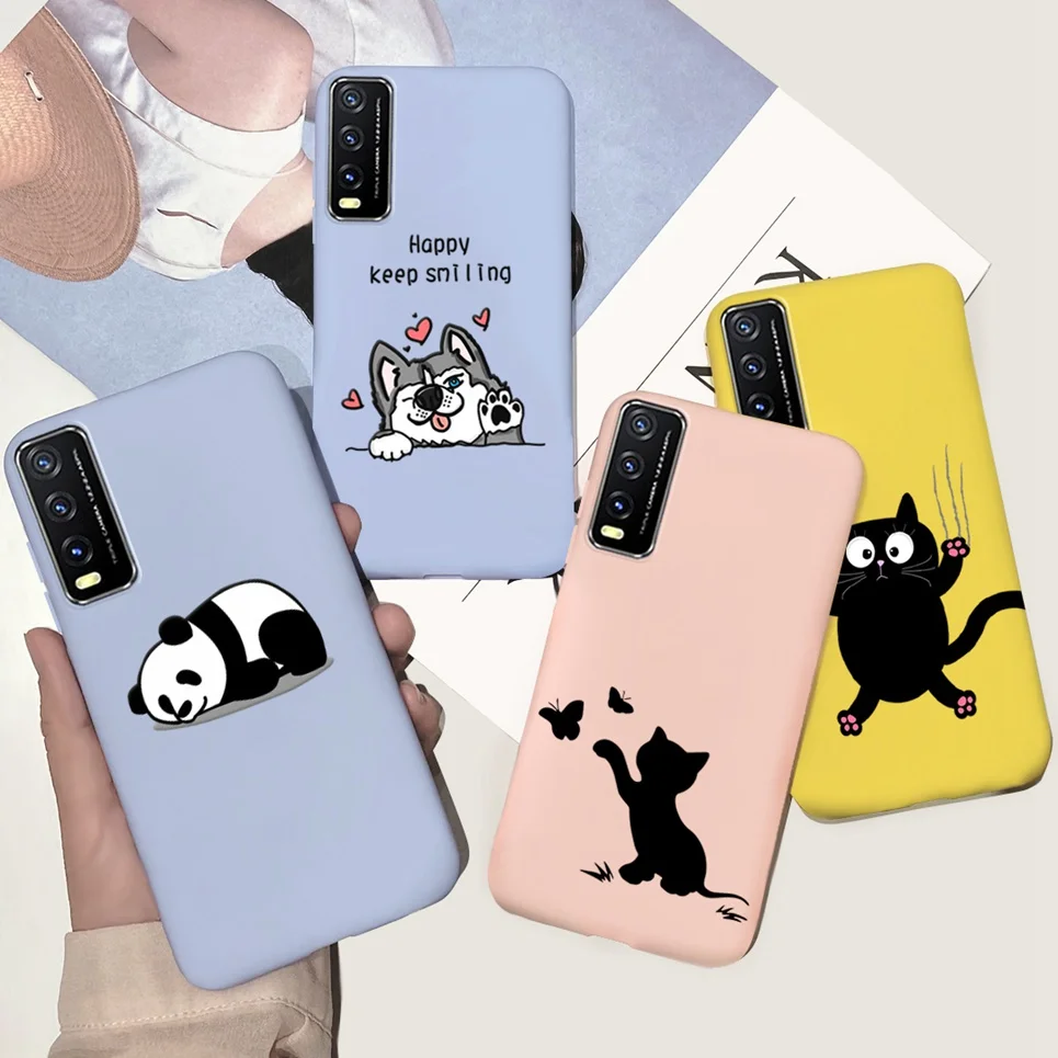 Cute Cat Dog Little Animals Back Cover For Vivo V2027 Y20i Cases Coque Shockproof Protection Capa Fundas On Vivo Y 20i Silicone