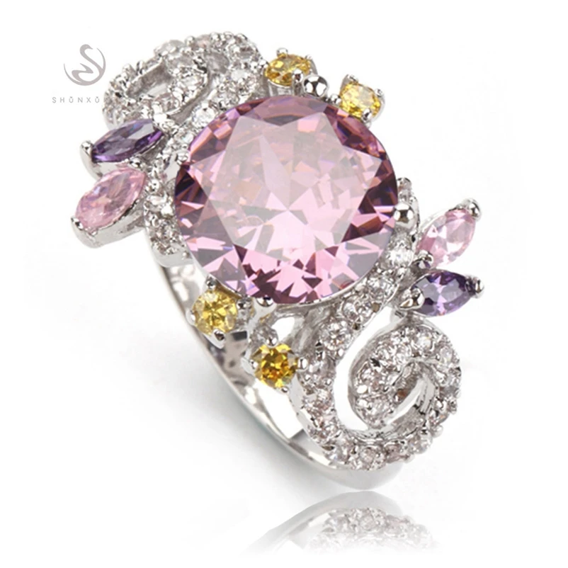 SHUNXUNZE Charms Wedding Rings Jewelry & Accessories For Women Pink Rainbow Purple Cubic Zirconia Rhodium Plated R537 R540 R707G