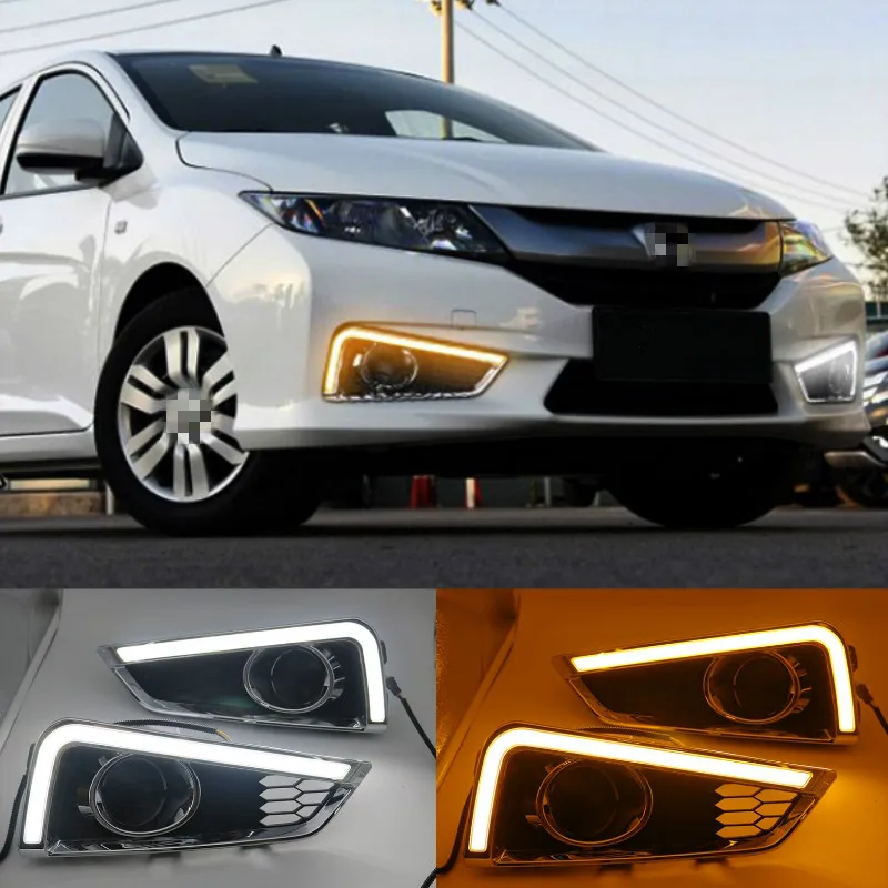 2PCS Car LED Daytime Running Light DRL For Honda City 2015 2016 With Yellow Turning Function yellow car styling daylight