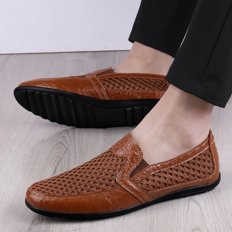 Zapatos informales de malla transpirable para hombre, mocasines de moda, zapatillas antideslizantes para exteriores, zapatos ligeros para caminar,