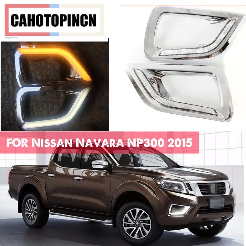 

For Nissan Navara NP300 2015 2016 Yellow turn Signal style Relay waterproof 12V LED Daytime Running Light DRL with fog lamp hole