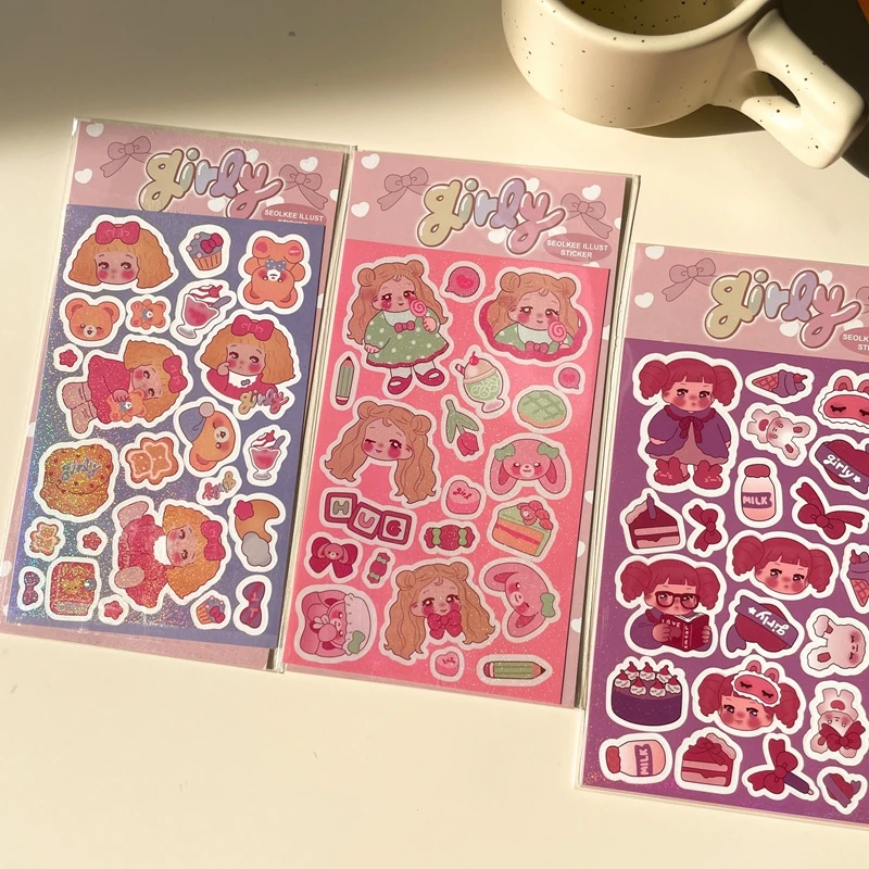 Cute Little Girl Laser Sticker Hand Account Material Decoration Stickers Korean DIY Diary Album Stick Label Kawaii Stationery