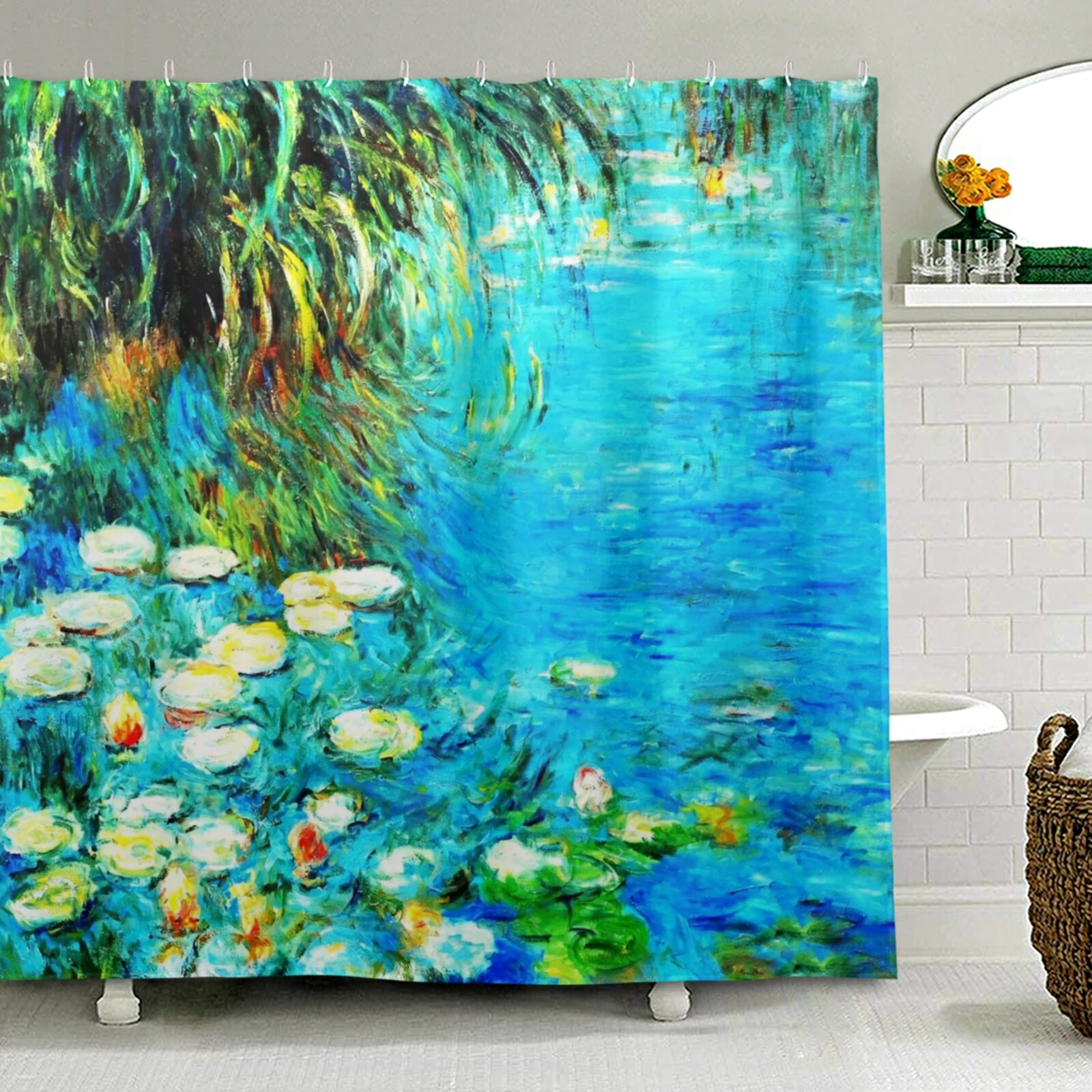 

Bathroom Decor Waterproof Shower Curtain Claude Monet Oil Painting Bath Curtain 100% Polyester Fabric Bath Screen With 12 Hooks