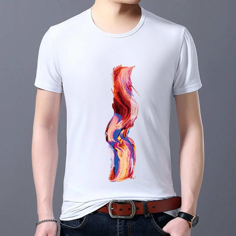 Men's Classic White T-shirt Casual Self-cultivation All-match Simple 26 English H Letter Printing Series O-neck S-5XL Paint Top image 2
