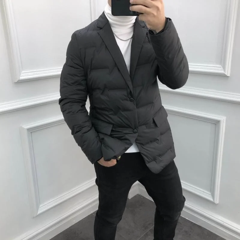 Casual Business Turn-Down Collar White Duck Down Single Breasted Zippers Mens Solid Suits Down Jacket 2022 Winter New Fashion