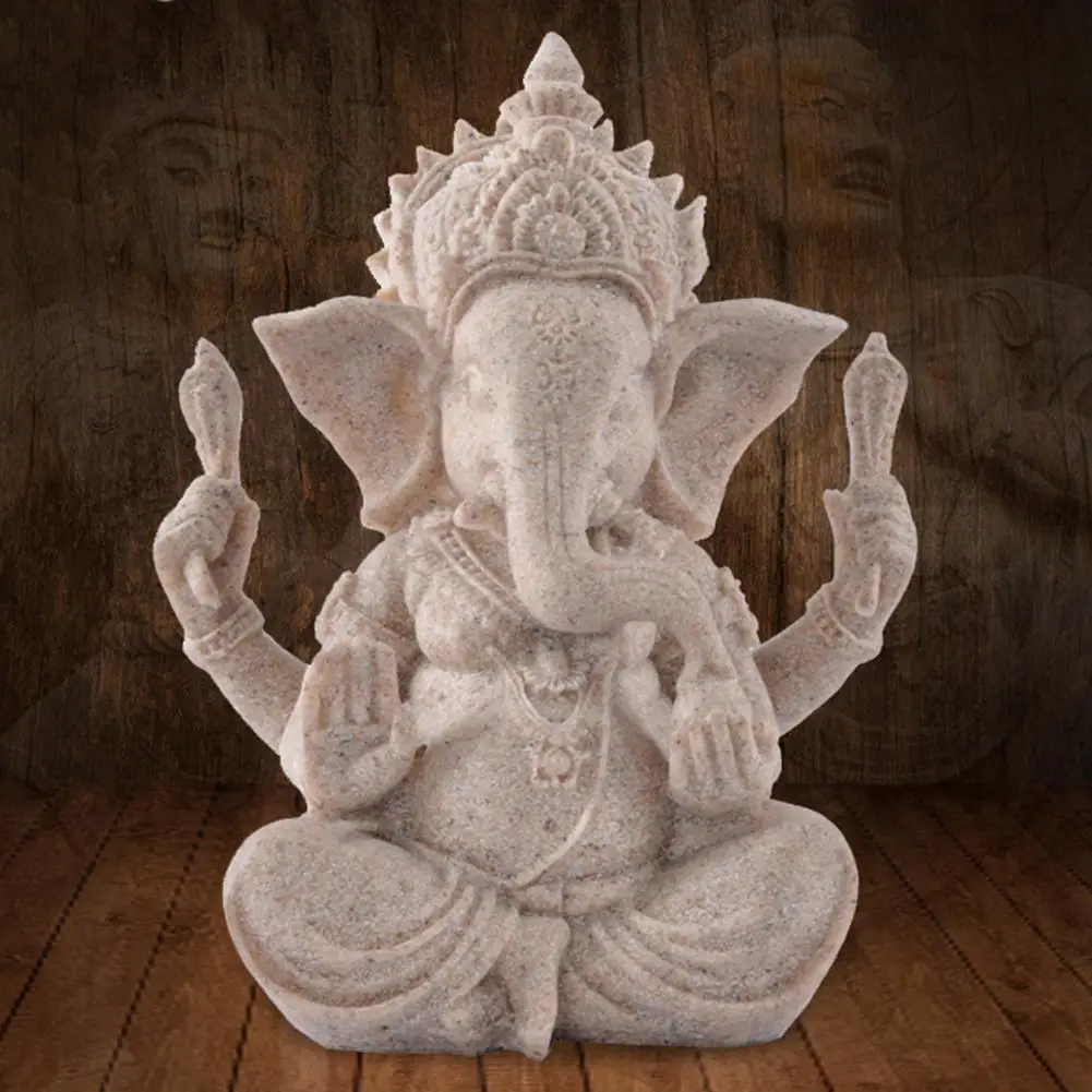 Sandstone Hindu Elephant Statue Ganesha Buddha Sculpture Figurine Home Decoration Accessories