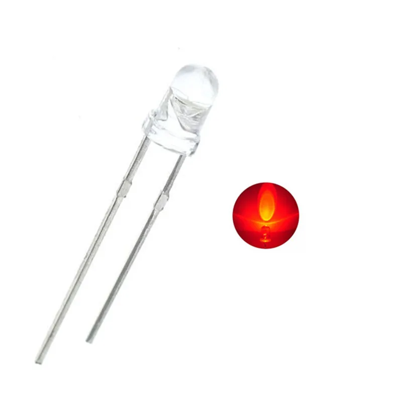 

1000PCS 3MM RED DIP LED Water Clear Short Pins 620-625NM 2.0-2.2V 1000-1500MCD F3 Light Lamp