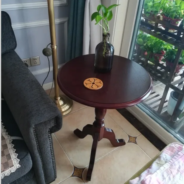 Solid Wood Small Round Table American Sofa Side Table European-style Simple Round Coffee Table Small Coffee Table Side Corner Co