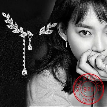 비대칭 리프 CZ 지르코니아 스터드 쥬얼리, 진짜 순수 925 스털링 실버, 럭셔리 귀걸이, 여성 드레스, 무료 배송, RJ, 2019 신제품 