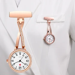 New Fashion Rosegold CZ Nurse Clip-on Pocket Watch Quartz Movement High Quality for Unisex Unique Design Watches 2021