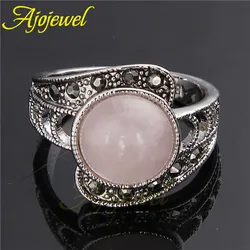 Ajojewel Elegant Vintage Women's Stone Ring Black Rhinestone Jewelry Aneis Retro Gift Ideas