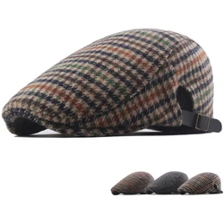 HT3492 Beret Cap Plaid Wool Beret Hat Men Women Adjusted Flat Cap Male Female Artist Painter Autumn Winter Hat Berets for Men