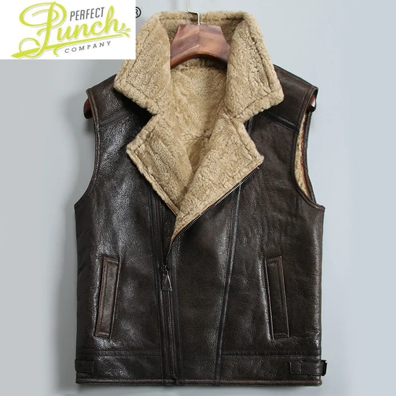 Leather Genuine Jacket Men Autumn Winter Biker Vest sheepskin coat Sleeveless Jacket Mens Leather Vests 831 KJ3227