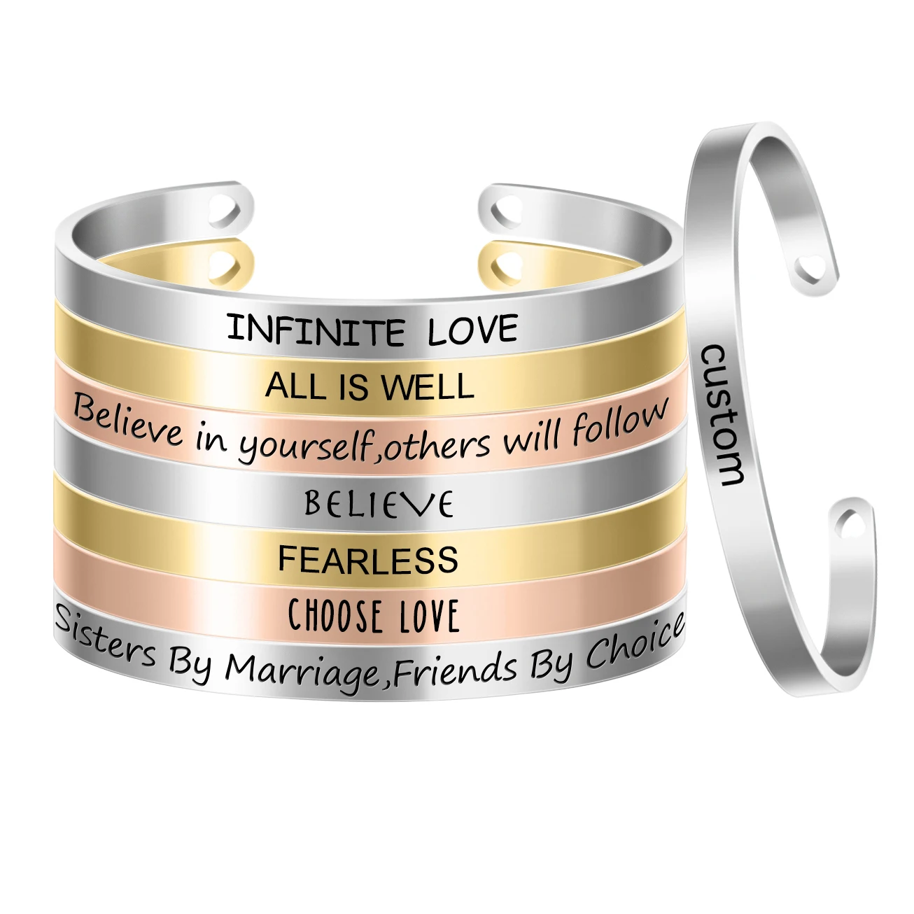 6mm Width Stainless Steel Bangle 6mm Width Laser Engrave Positive Inspirational Quote Hand Made Cuff Bracelets for Women SL-003