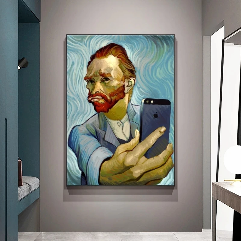 Funny Art Van Gogh Selfie By Phone Diamond Painting Cross Stitch 5D DIY Diamond Mosaic Embroidery Van Gogh Portrait Home Decor