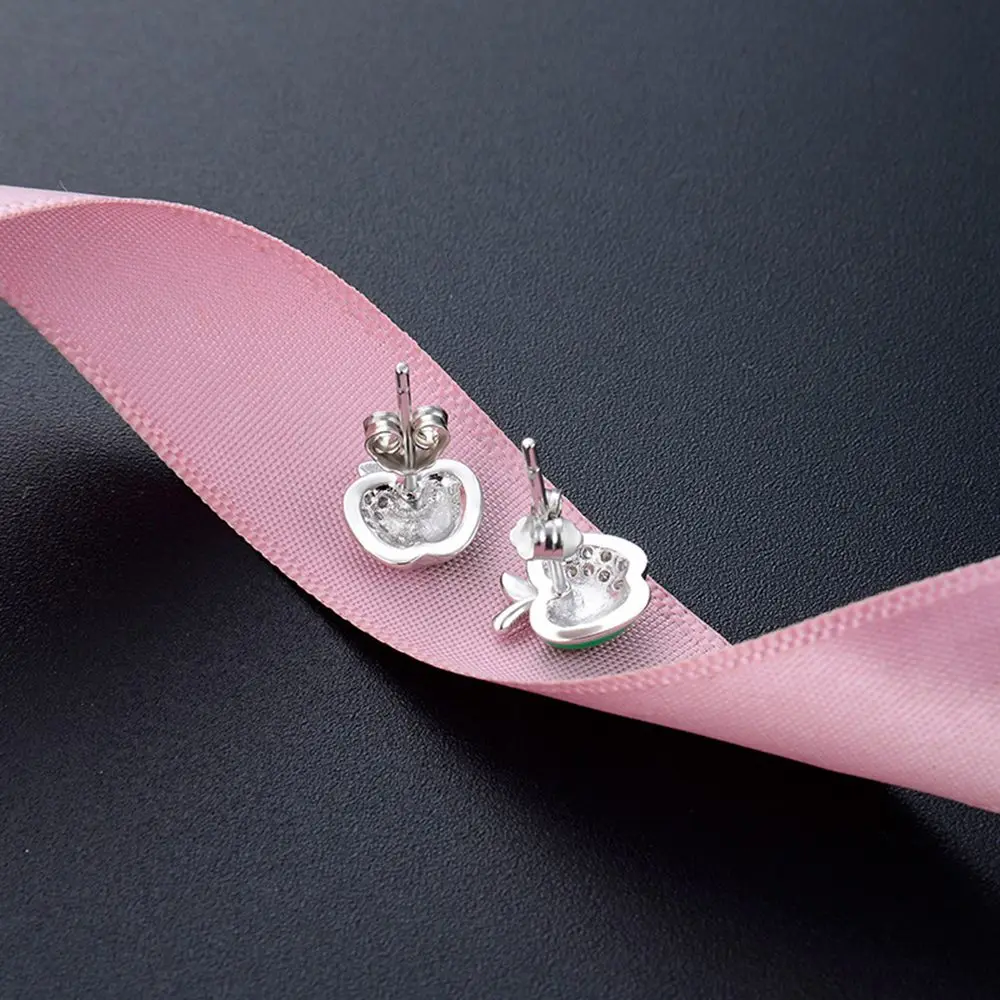 Fashion Temperament Girls' Ear Accessories S925 Silver Set Zircon Creative Personality Small Apple Earrings