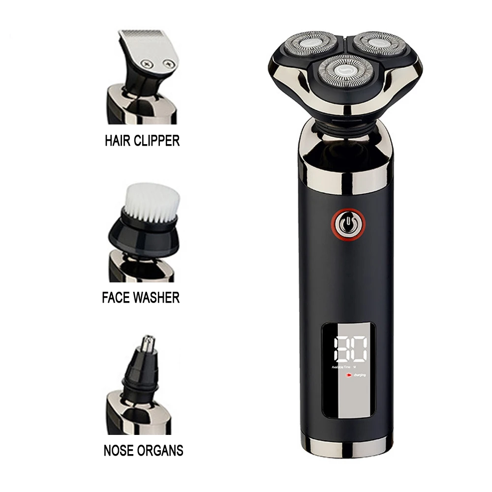 ماكينة حلاقة كهربائية للرجال اللحية الحلاقة LED المحمولة اللحية الحلاقة المتقلب مقاوم للماء الرطب الجاف الاستخدام المزدوج حلاقة آلة قطع 3 شفرة