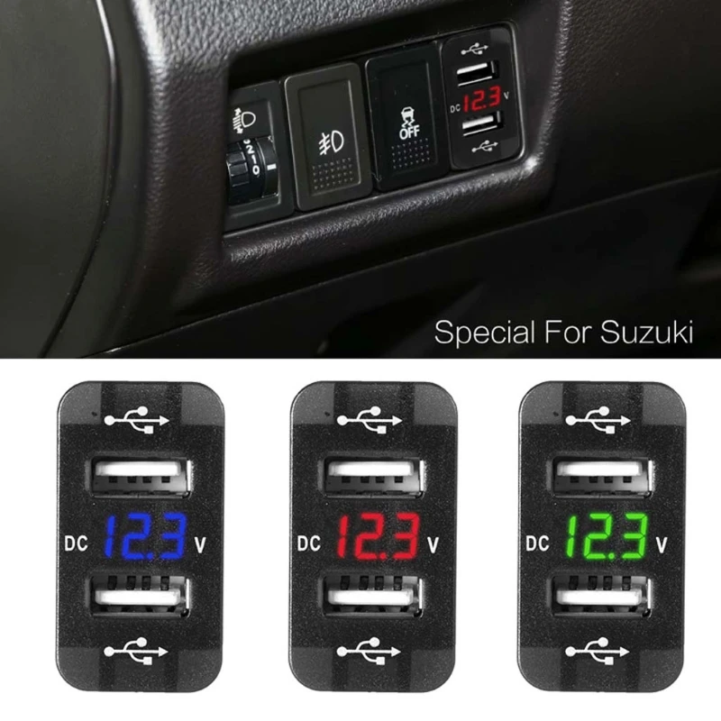 

40×20mm 12V Dual USB Car Charger LED Voltmeter Power Adapter For Suzuki Toyota