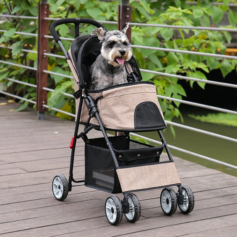 Pet Stroller 4-Wheel Foldable Dog Travel Stroller Pushchair Jogger with Storage Basket for Puppy Cat Pet Suplies Outdoor