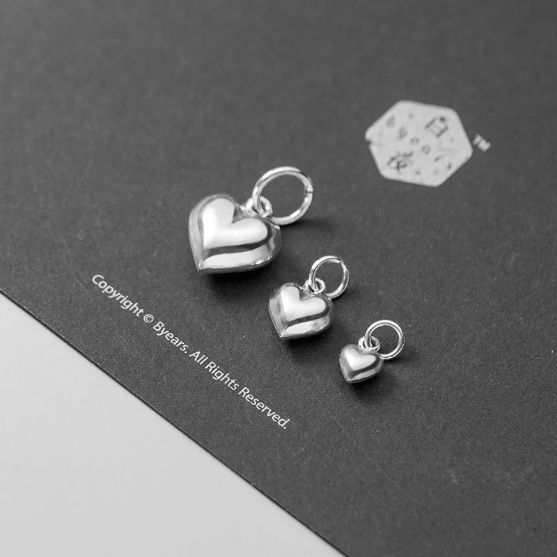 925 Sterling Silver Simple Love Heart Dangle Charms 3 Size Shape Women Fancy Decoration Silver Pendant DIY Jewelry Findings