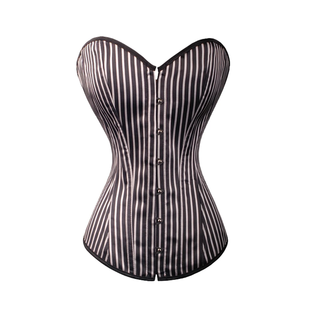 Sexy Women Corset Bustier Striped Halloween Costume Lace Up Lingerie Overbust Top