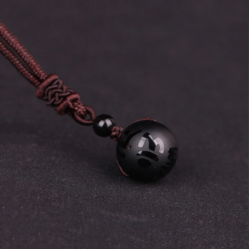 Natural Stone 16mm Black Obsidian Tiger Eye Stone Pendant Necklace Transfer Lucky Amulet Crystal Pendant Necklace For Men Gifts