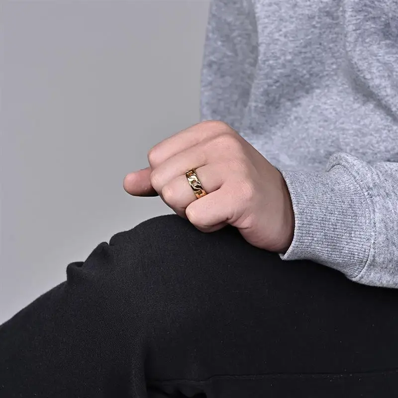 Chain Ring for Men Women Chic Minimalist Stainless Steel Hollow Out Rings Wedding Band Elegant Dainty Jewelry Stock Clearance