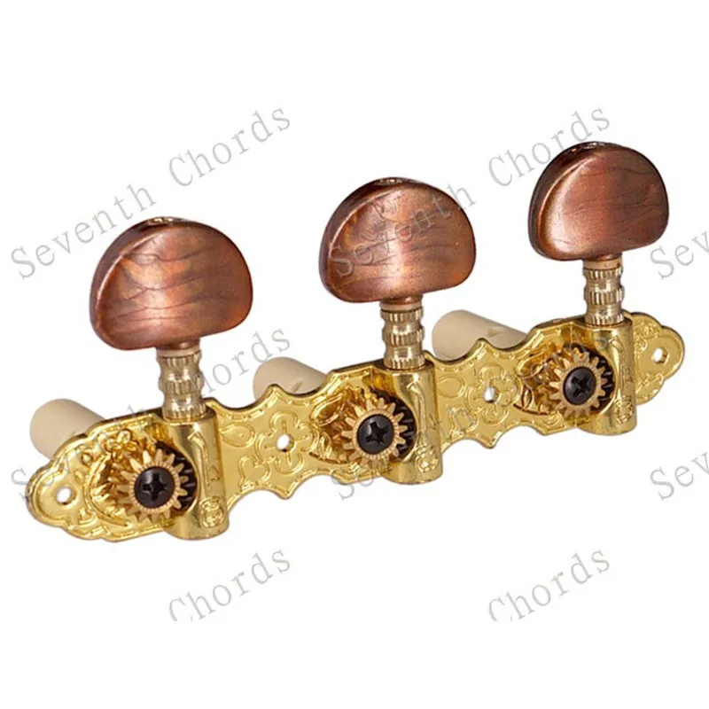 2 Stück Goldene Klassische Gitarren-Stimmwirbel Mechaniken mit Kaffeebraunen Halbrunden Knöpfen Gitarrenzubehör Teile – Detail 6