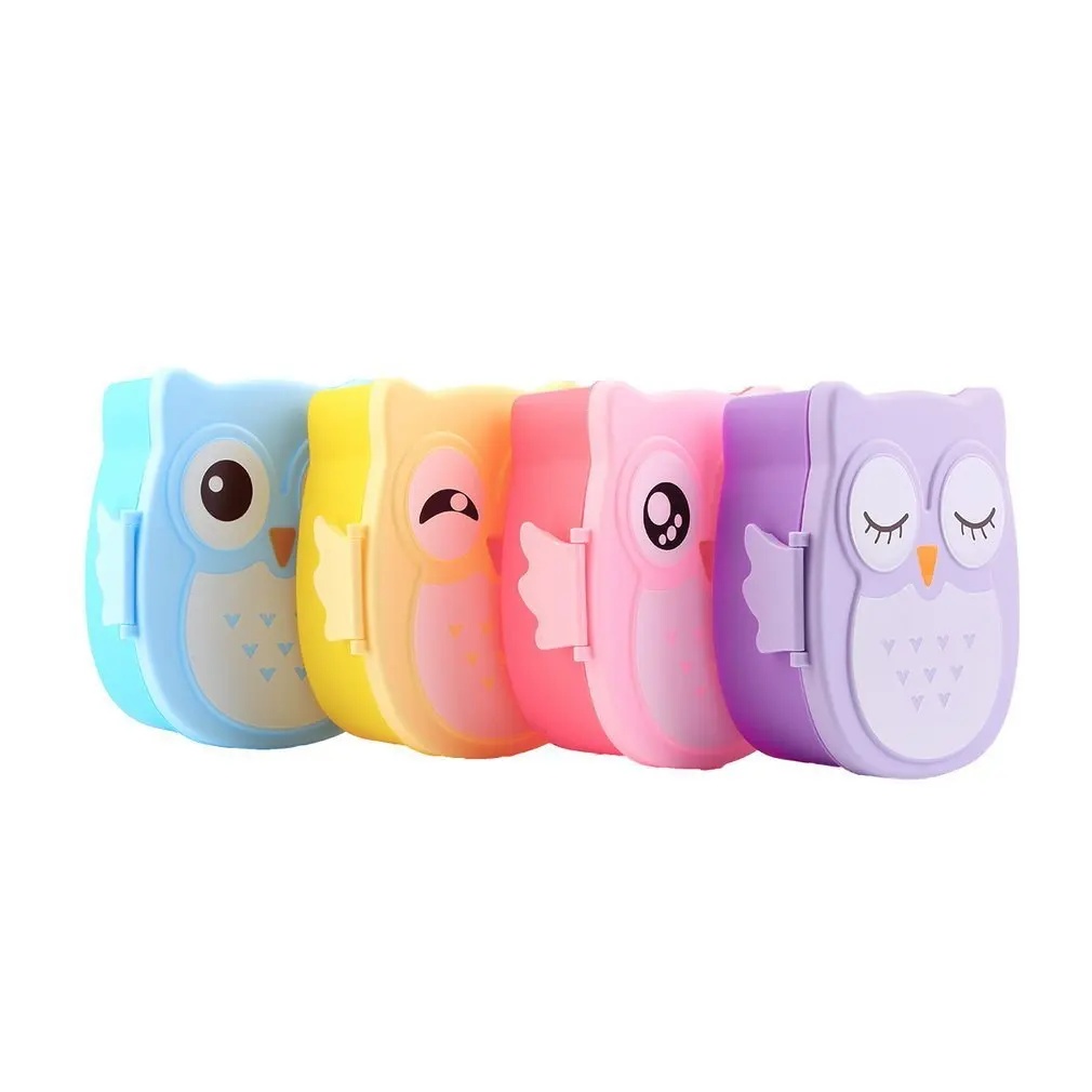 Fiambrera portátil Bento de búho de dibujos animados, contenedor de plástico seguro para alimentos, Picnic, niños, estudiantes, estuche con compartimentos