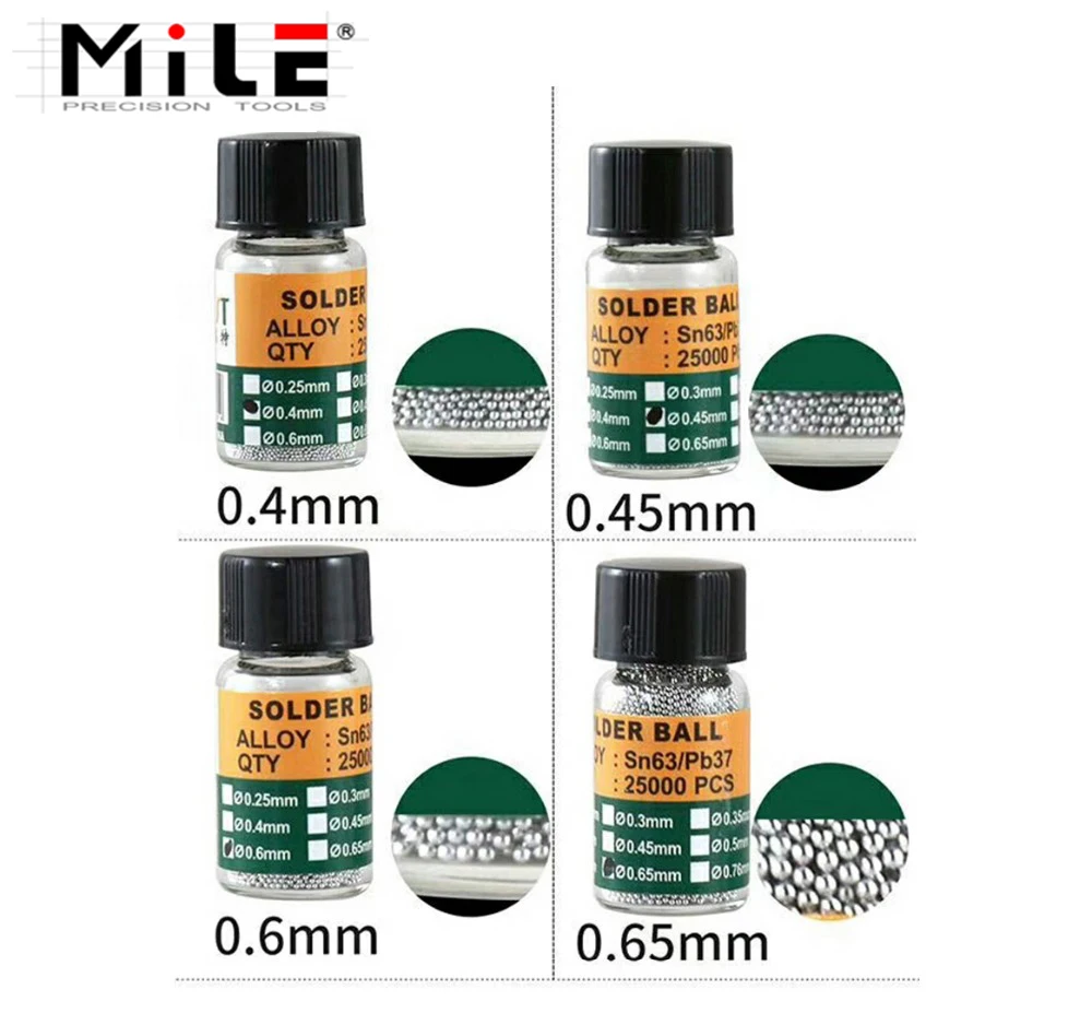 1 Bottles BGA Reballing Balls ( 0.25 0.3 0.35 0.4 0.45 0.5 0.55 0.6 0.65 ) BGA Solder Ball leaded For BGA Rework Repair Tools