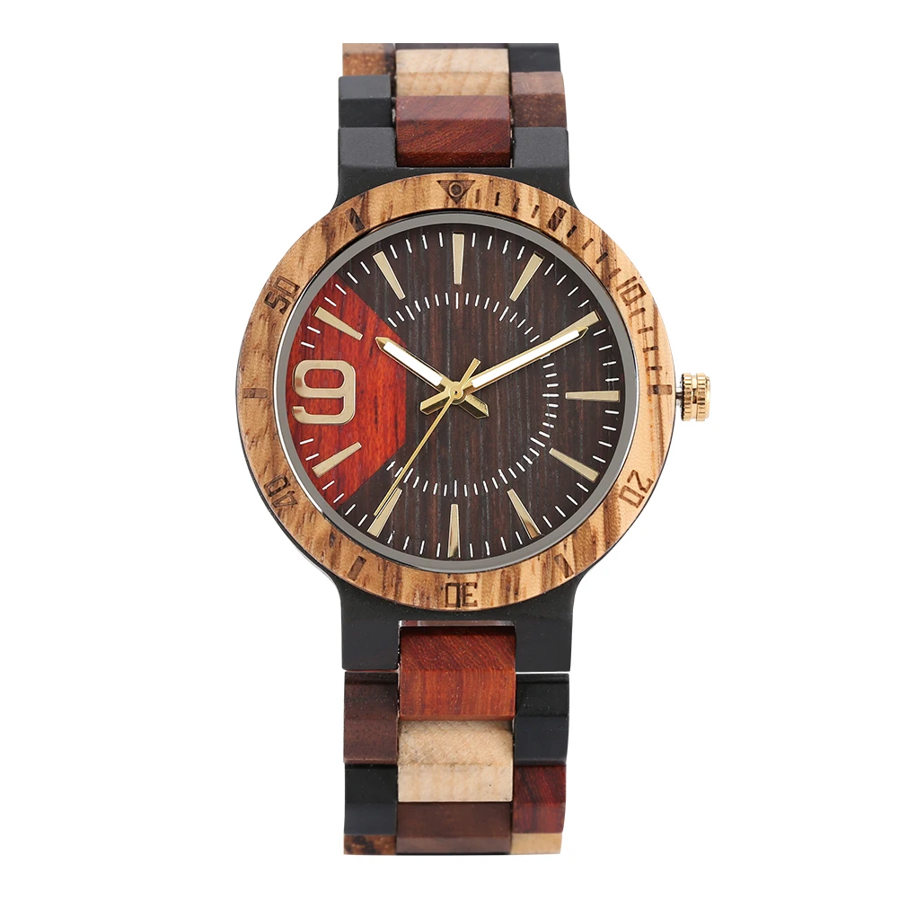 

Quartz Wooden Watch for Men Colorful Strap Wooden Watches Skillful Large Dial with Luminous Pointers Wooden Wristwatch