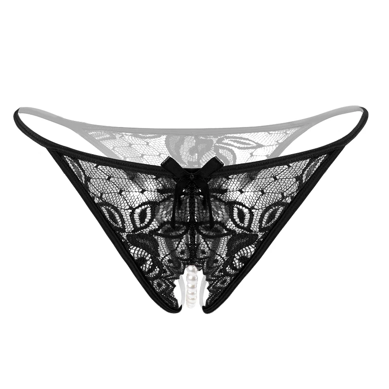 Culotte en dentelle grande taille pour sexe, slip à entrejambe ouvert avec perles, tongs et cordes G, Lingerie transparente Sexy, sous-vêtements