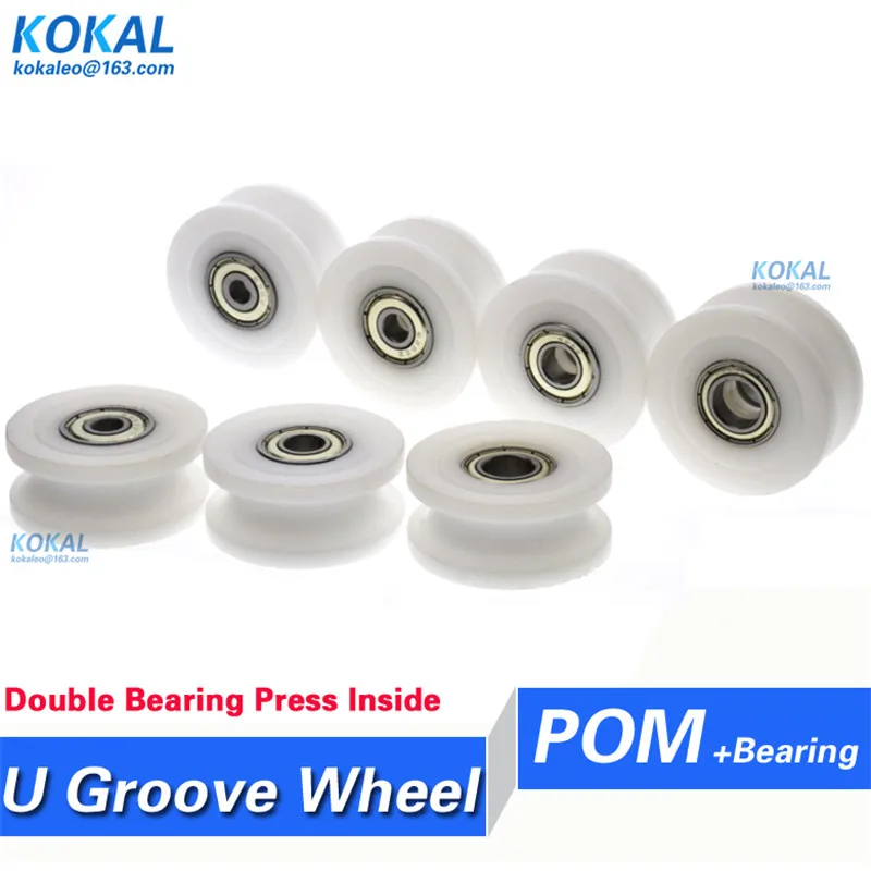 5pcs high quality U groove double ball bearing coated with POM Plastic NYLON Groove guide rail wheel inner dia 5/6/7/8/10 40-18